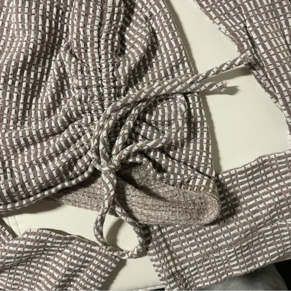Brown & White Crop Top with Side Ties - Picture 2 of 4